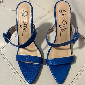 Blue crocodile strappy heels